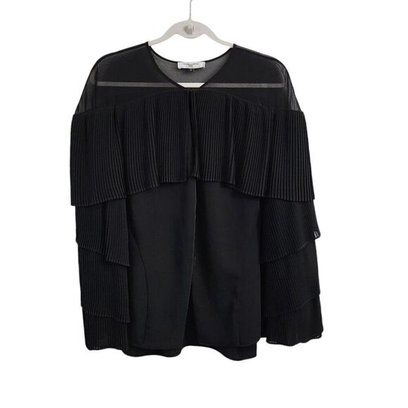 Prabal Gurung Blouse Womens 6 Black Pleated‎ Sleeve Top Longsleeve - Picture 1 of 11